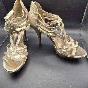 Brash Gold Strappy High Heel Sandals